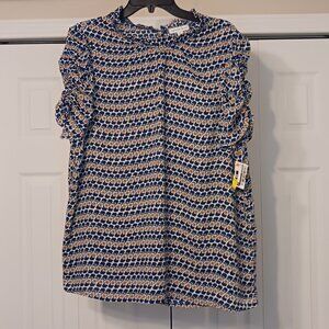 #113 3/$18 - Ophelia Roe Blue/Yellow Short Sleeve Top Size XL